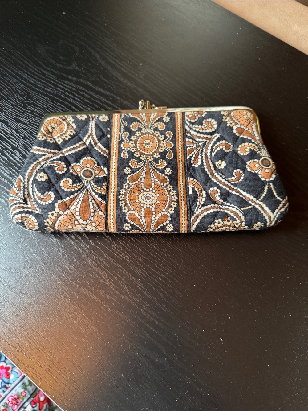 Vera Bradley Quilted Paisley Clasp Wristlet - Black and Brown